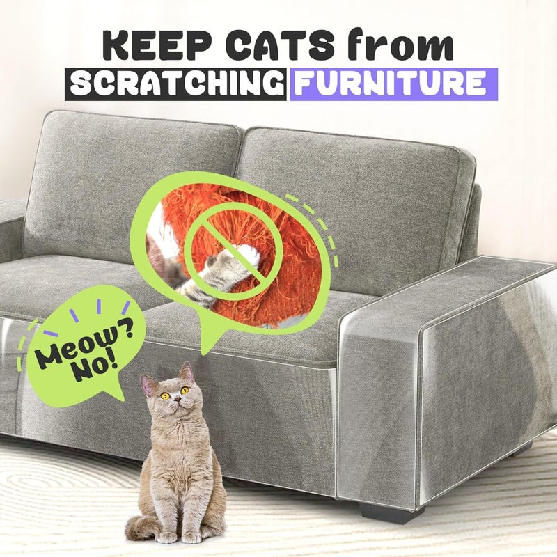 JINVOGREEN Cat Scratch Furniture Protector, 2 Pack 196.8" x 11.8" Couch Protector from Cat Claws, Thickened Transparent Self-Adhesive Furniture Protectors for Couch Protection from Cat Scratching - Image 2